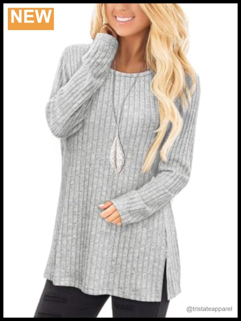 Jescakoo Long Sleeve Tunic Top Crew Neck Side Split Loose Fit Women's
